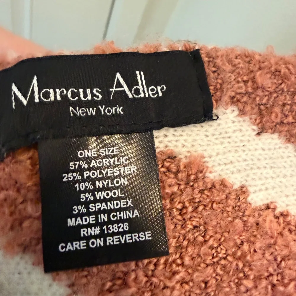 Marcus Adler New York Zebra Print Scarf Rust Orange Cream Boucle Knit Wool Blend